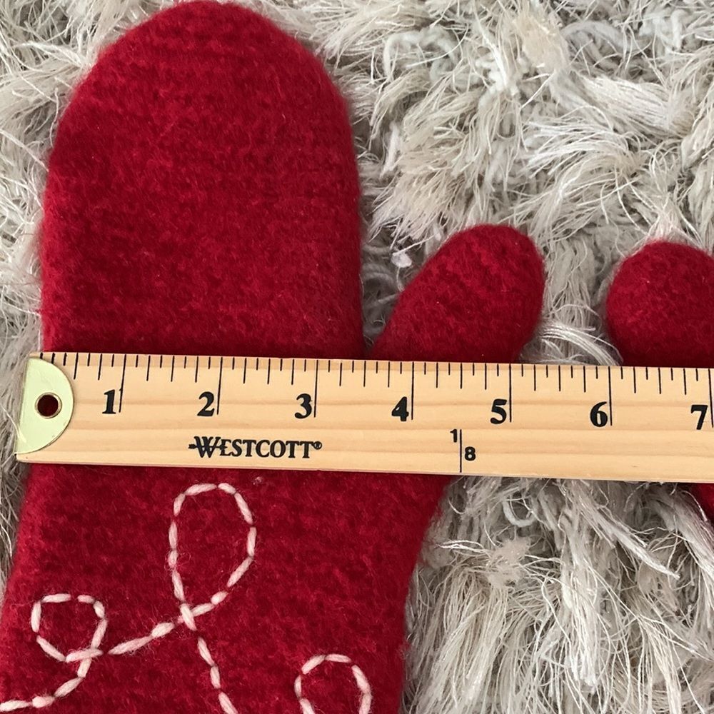 Handmade Red Felted Wool Mittens - Picture 17 of 17